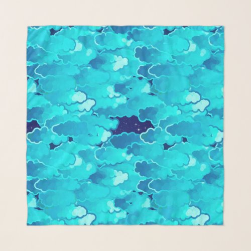 Japanese Clouds Evening Sky Turquoise and Indigo Scarf