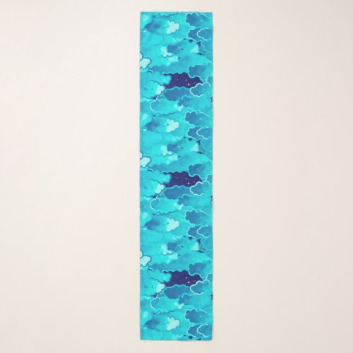 Japanese Clouds Evening Sky Turquoise and Indigo Scarf