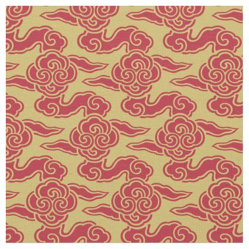 Japanese Clouds Red Gold Fabric