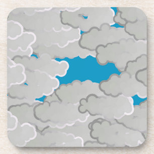 Japanese Clouds, Summer Day, White and Sky Blue Beverage Coaster