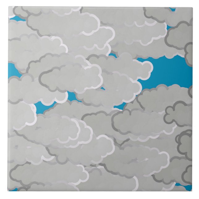 Japanese Clouds, Summer Day, White and Sky Blue Tile (Front)
