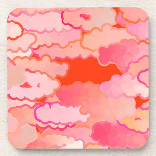 Japanese Clouds, Sunset, Coral, Fuchsia, Pink Beverage Coaster