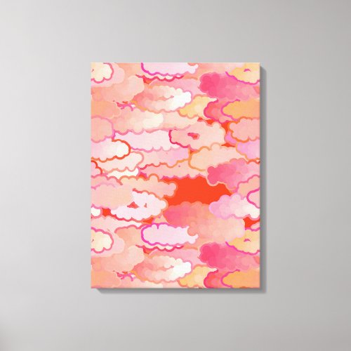 Japanese Clouds Sunset Coral Fuchsia Pink Canvas Print