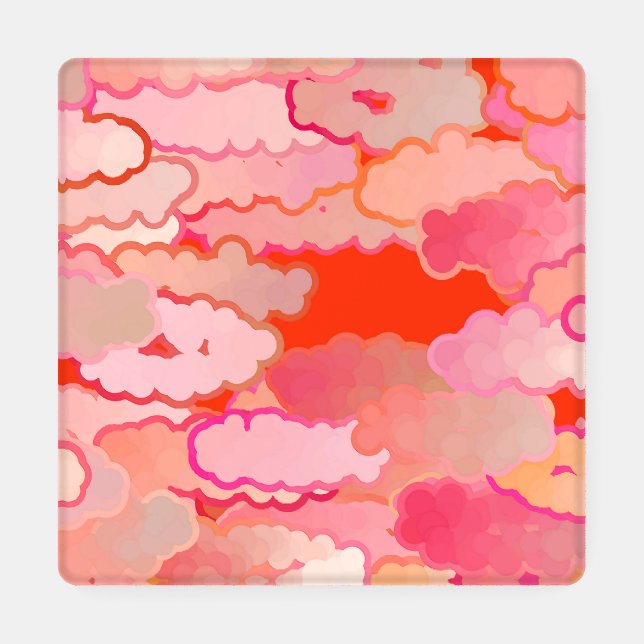 Japanese Clouds, Sunset, Coral, Fuchsia, Pink  Coaster Set (Single)