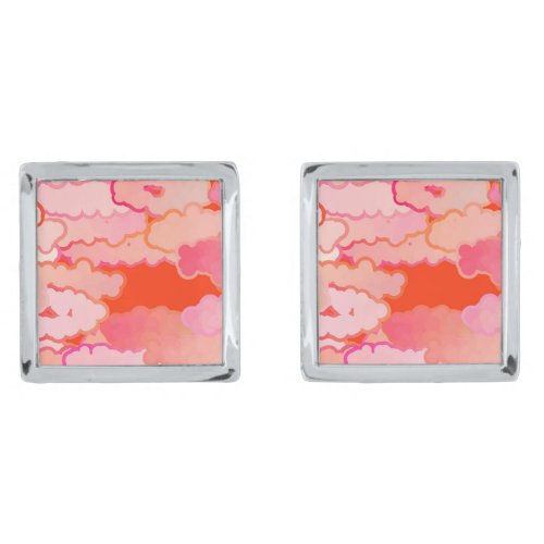 Japanese Clouds Sunset Coral Fuchsia Pink Cufflinks