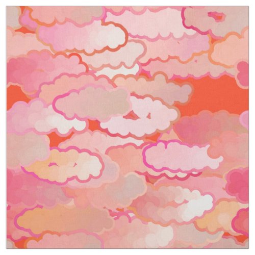 Japanese Clouds Sunset Coral Fuchsia Pink Fabric