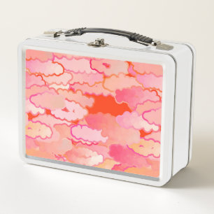 Japanese Clouds, Sunset, Coral, Fuchsia, Pink Metal Lunch Box