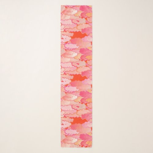 Japanese Clouds Sunset Coral Fuchsia Pink Scarf