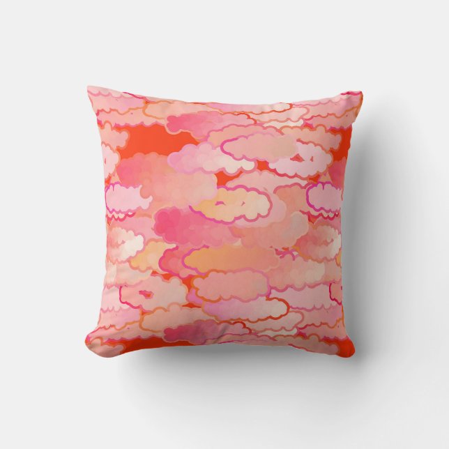 Japanese Clouds, Sunset, Coral, Fuchsia, Pink Throw Pillow (Front)