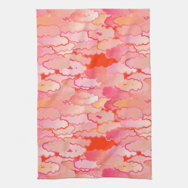 Japanese Clouds, Sunset, Coral, Fuchsia, Pink Towel (Vertical)