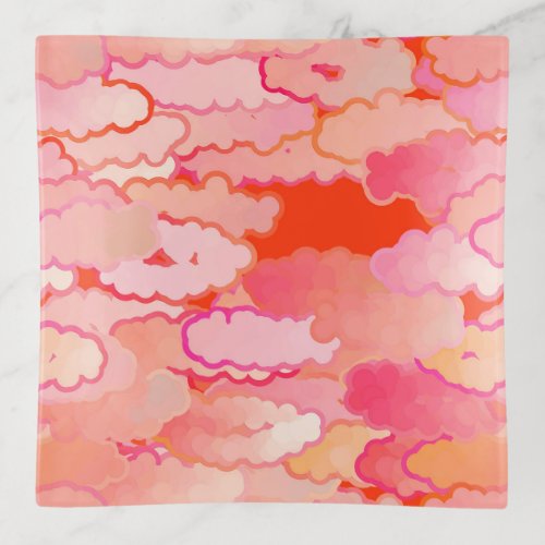 Japanese Clouds Sunset Coral Fuchsia Pink Trinket Tray