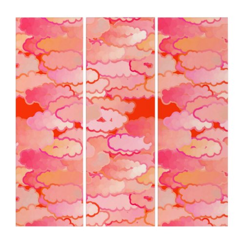 Japanese Clouds Sunset Coral Fuchsia Pink Triptych