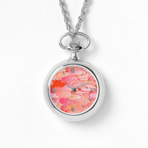 Japanese Clouds, Sunset, Coral, Fuchsia, Pink Watch