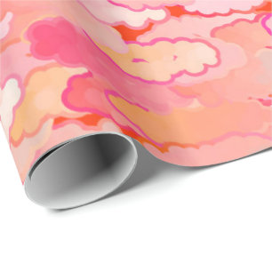 Japanese Clouds, Sunset, Coral, Fuchsia, Pink Wrapping Paper