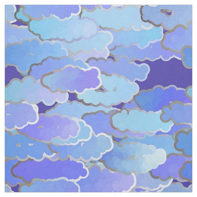 Japanese Clouds, Twilight, Violet and Cobalt Blue Fabric (Swatch)