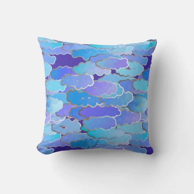 Japanese Clouds, Twilight, Violet and Cobalt Blue Throw Pillow (Front)