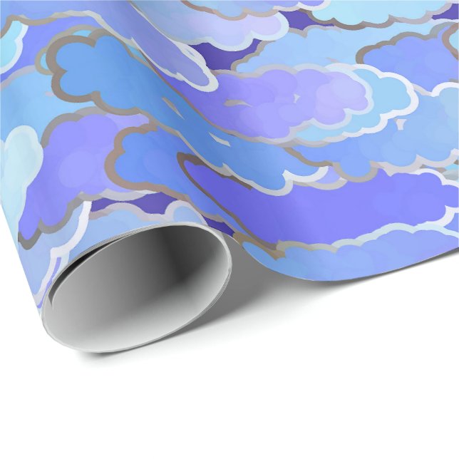 Japanese Clouds, Twilight, Violet and Cobalt Blue Wrapping Paper (Roll Corner)