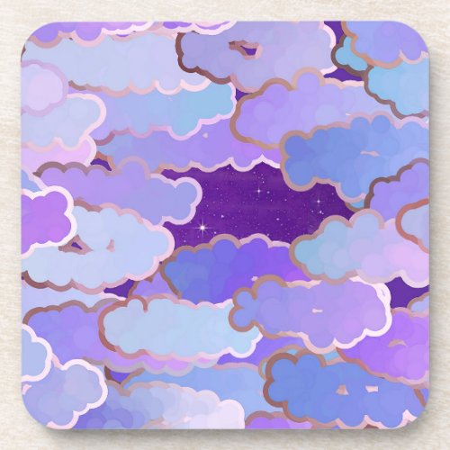 Japanese Clouds Twilight Violet and Deep Purple Beverage Coaster