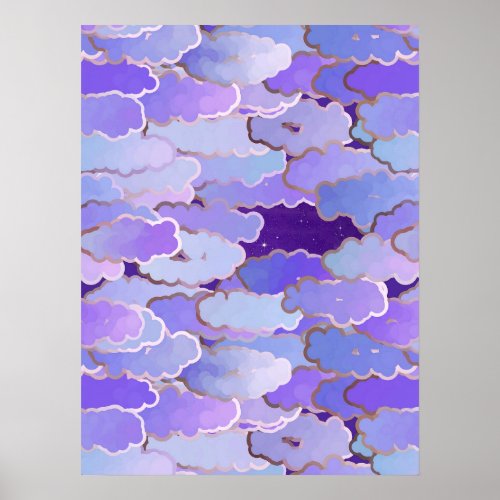 Japanese Clouds Twilight Violet and Deep Purple Poster