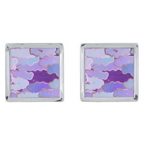 Japanese Clouds Twilight Violet and Deep Purple Silver Cufflinks