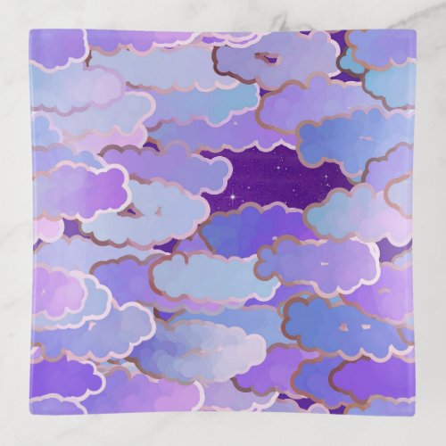 Japanese Clouds Twilight Violet and Deep Purple Trinket Tray