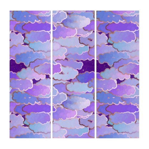 Japanese Clouds Twilight Violet and Deep Purple Triptych