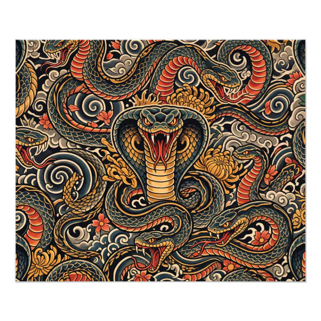 Japanese Cobra Irezumi Tattoo Pattern Photo Print | Zazzle