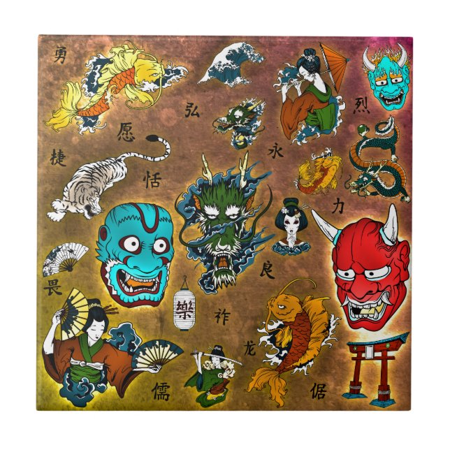 Japanese Collage Ceramic Tile (Front)