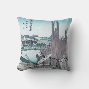Japanese Construction Woodwork Ukiyo-e by Hokusai Throw Pillow