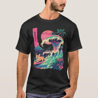 Japanese Corgi Surfing Great Wave Japan gift T-Shirt