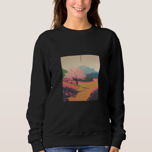 Japanese Countryside Cherry Blossom Tree Sakura Bl Sweatshirt (Front)