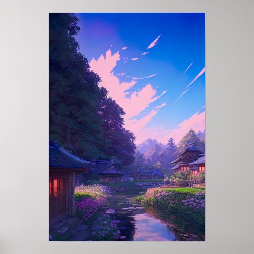Japanese Countryside Village Poster