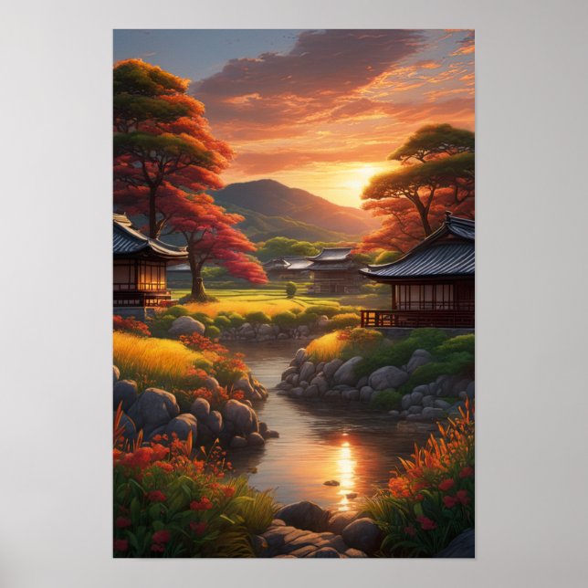 Japanese Countryside's Peaceful Glow Poster (Front)