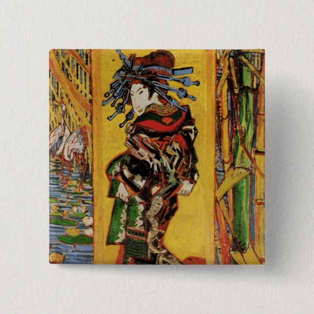 Japanese Courtesan Oiran by Vincent van Gogh Button (Front)