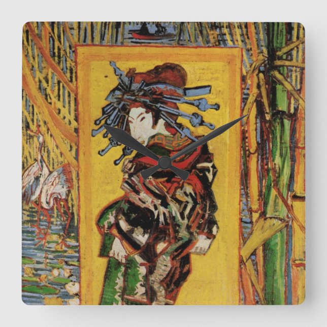 Japanese Courtesan Oiran by Vincent van Gogh Square Wall Clock (Front)