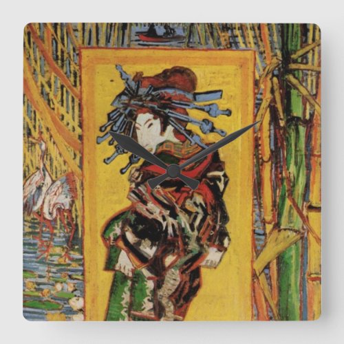 Japanese Courtesan Oiran by Vincent van Gogh Square Wall Clock