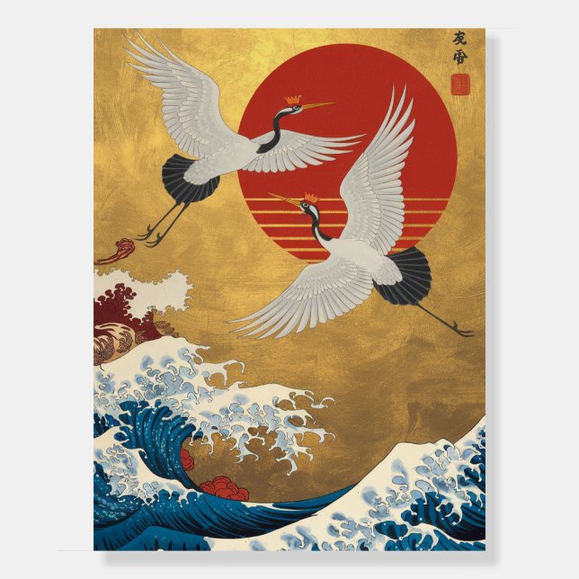 Japanese Crane and Ocean Waves Foam Board (Front)