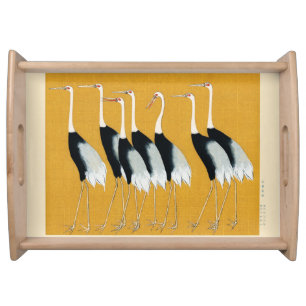 Japanese Crane Artwork Gold Pattern Serving Tray