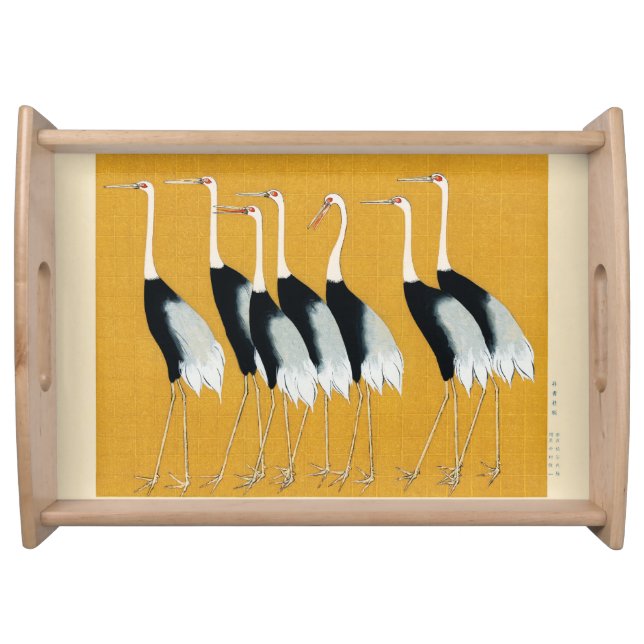 Japanese Crane Artwork Gold Pattern Serving Tray (Front)