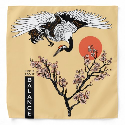 Japanese crane bird and blooming sakura bandana