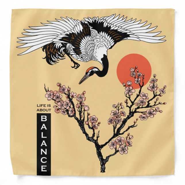 Japanese crane bird and blooming sakura bandana (Front)