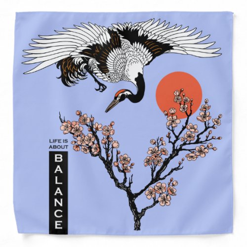 Japanese crane bird and blooming sakura bandana