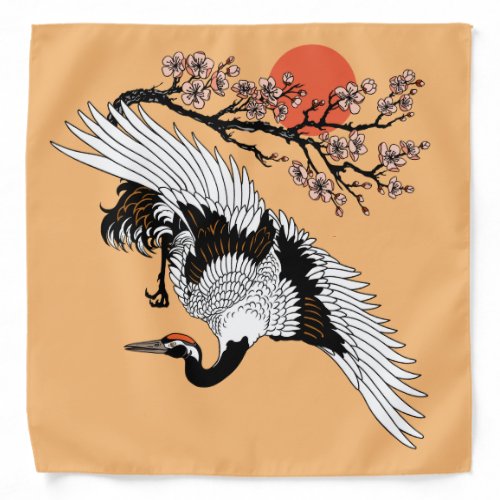 Japanese crane bird and blooming sakura bandana