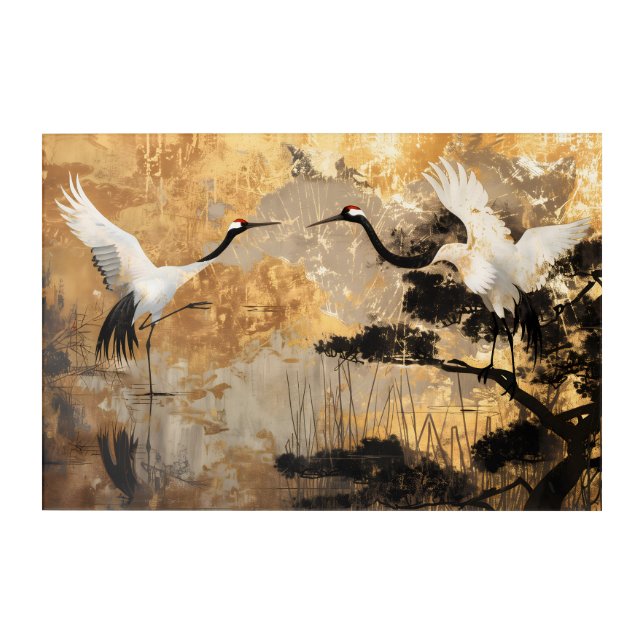Japanese Crane Birds Acrylic Print (Front)