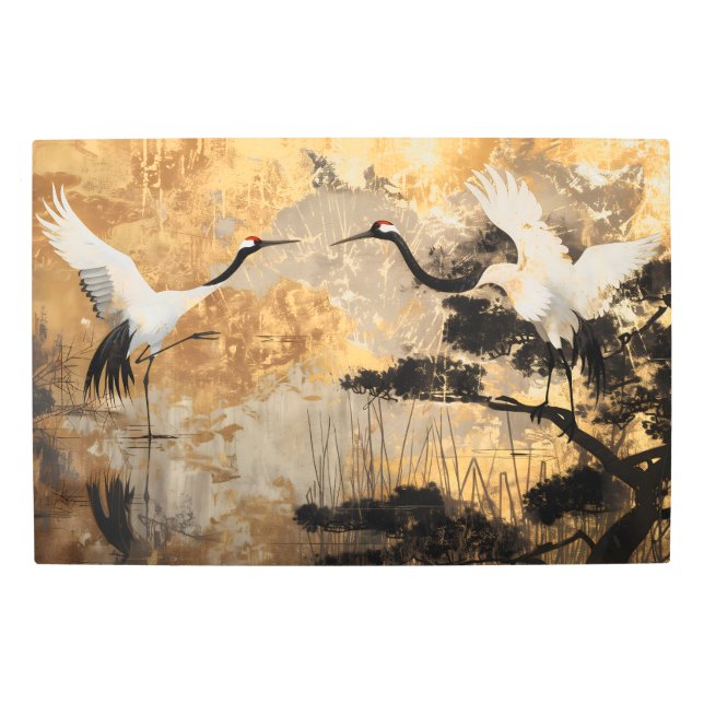 Japanese Crane Birds Metal Print (Front)