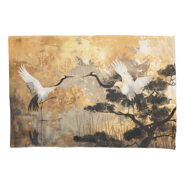 Japanese Crane Birds Pillow Case (Front)