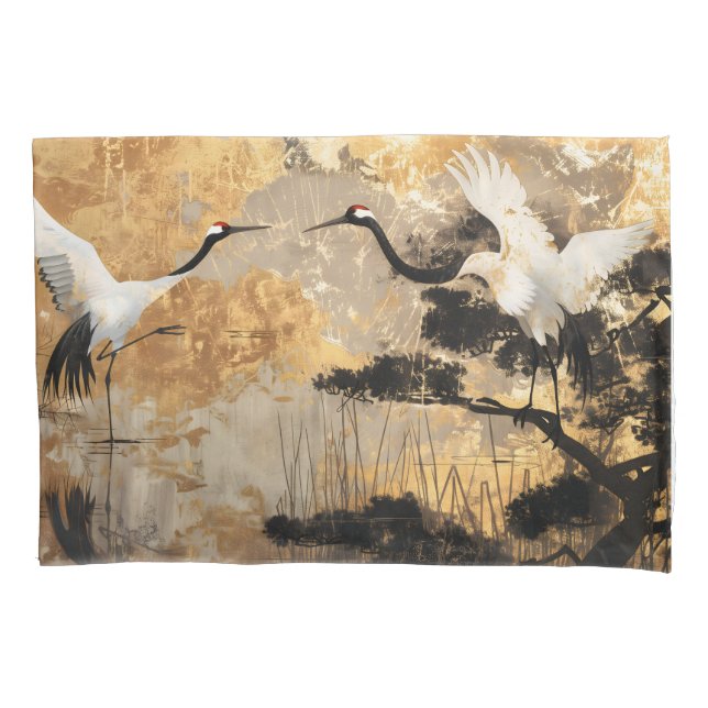 Japanese Crane Birds Pillow Case (Front)