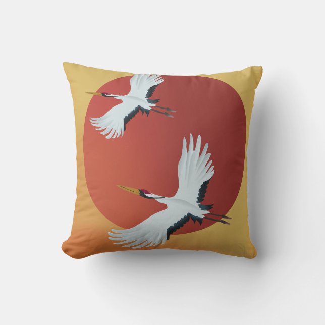 Japanese Crane birds Throw Pillow (Front)
