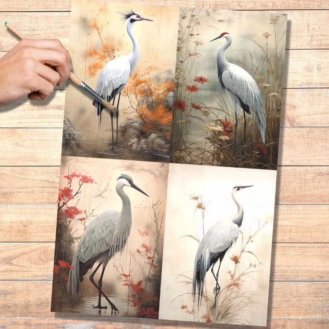 Japanese Crane Collage 1 Decoupage Paper (Creator Uploaded)