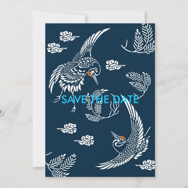 Japanese Crane Couple Save The Date (Front)